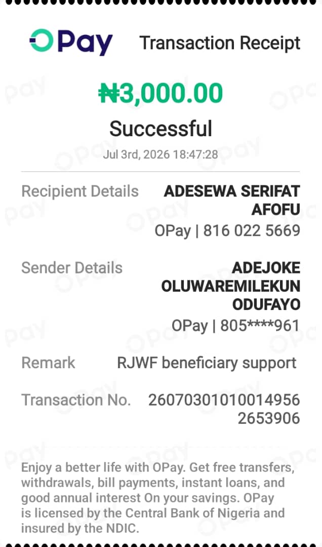 Beneficiary support disbursement record