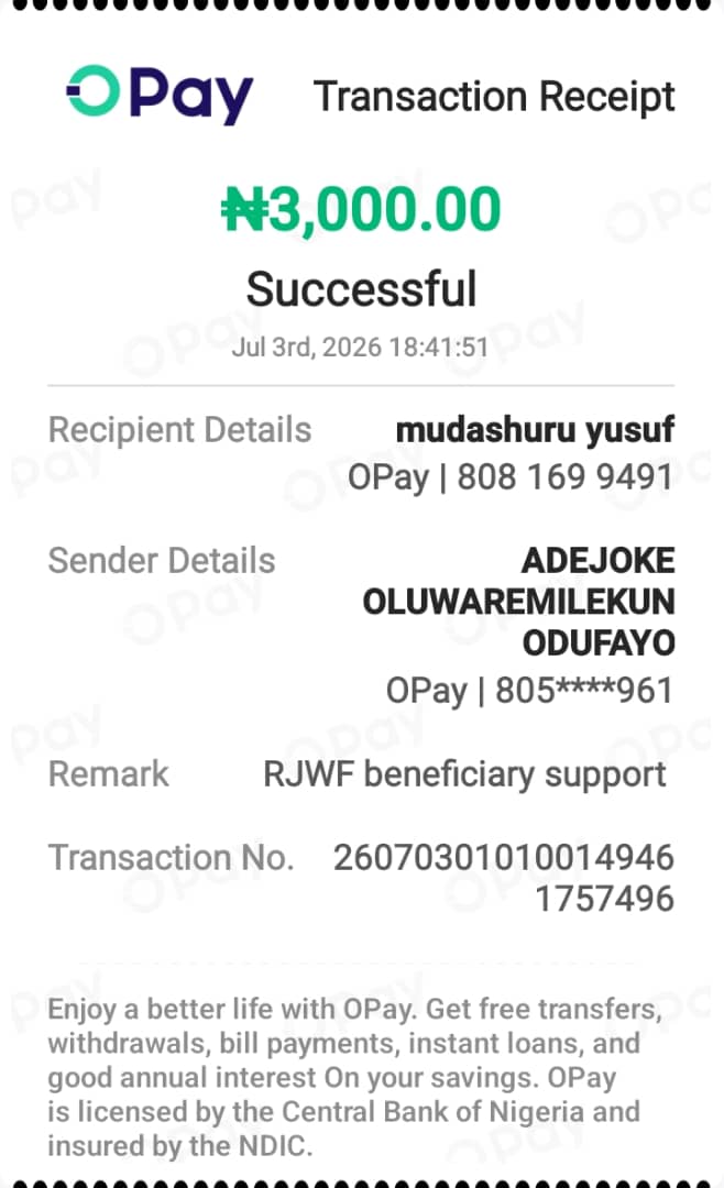 Beneficiary support disbursement record