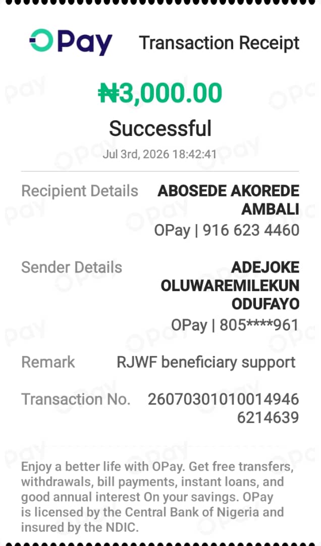 Beneficiary support disbursement record